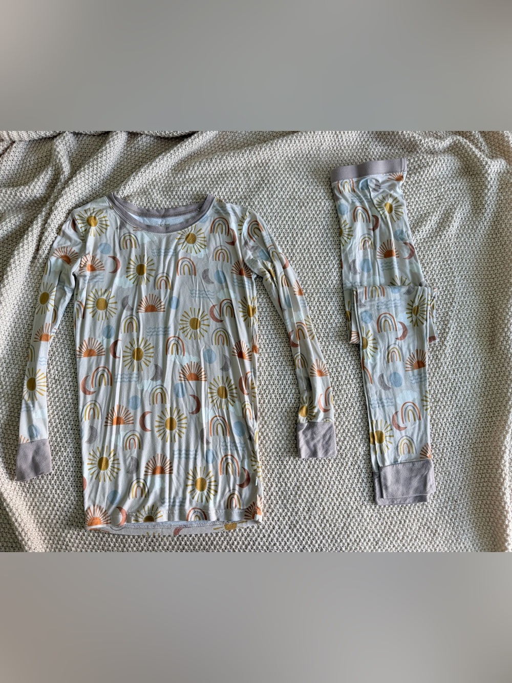 Little Sleepies Bamboo Pajama Set Sun Moon Rainbow Size 12/14 GUC